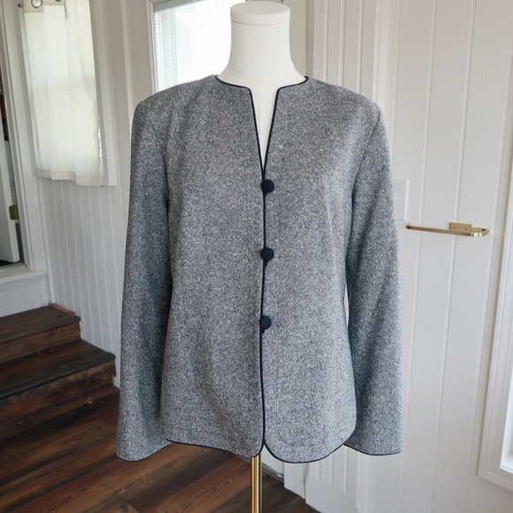 Pendleton Jackets & Blazers - Pendleton Womens Wool Silk Blazer 12 Gray Collarless Quiet Luxury Old Money Chic